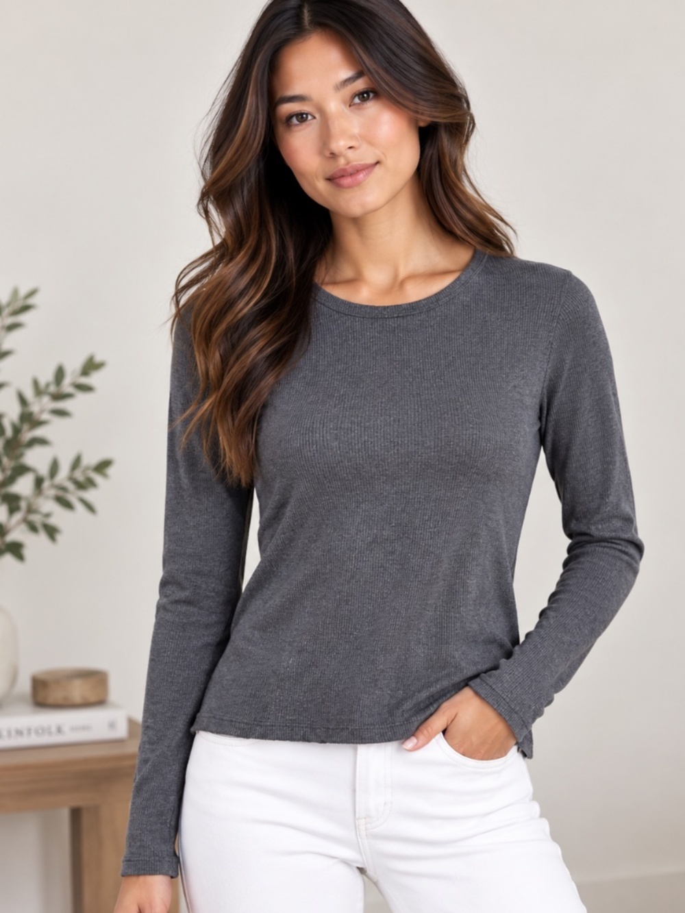 t.la long-sleeve ribbed crew neck top